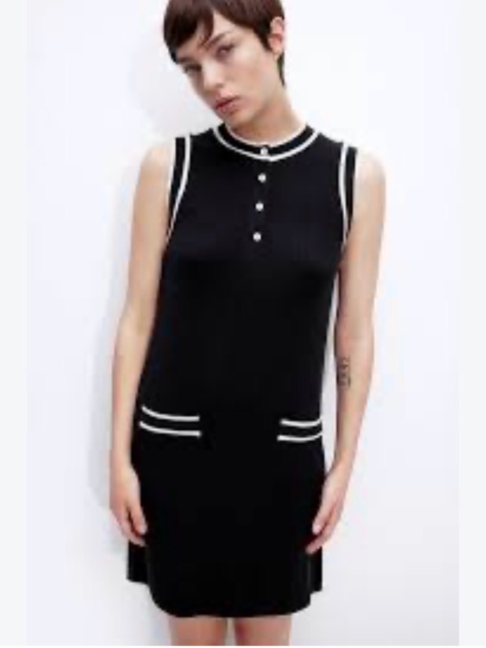 NWT H&M Rib- Knit Shift Dress Womens M Balck White Contrast